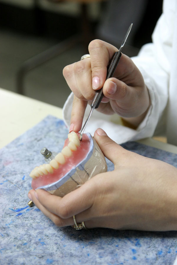 Dentist working on tooth mould